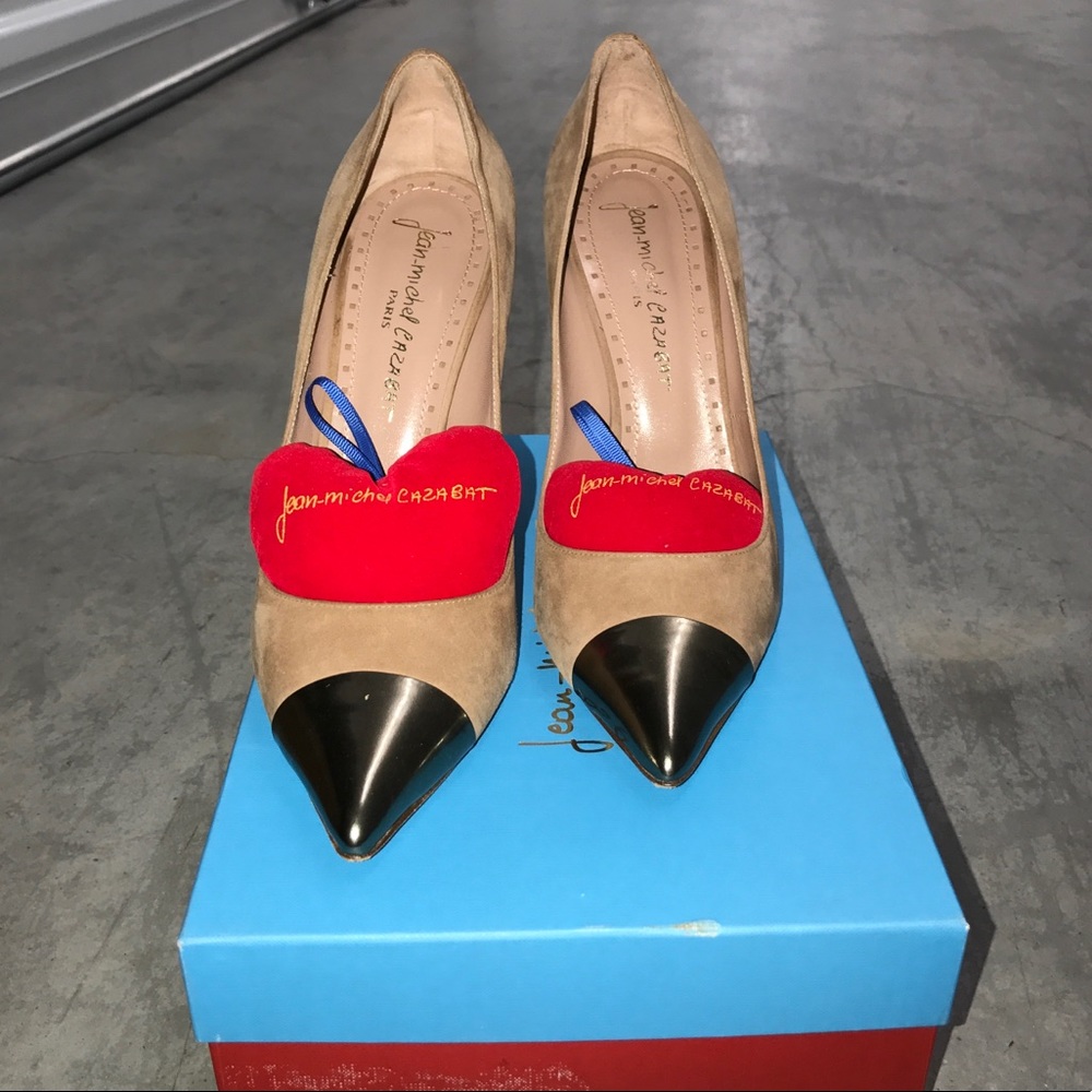 Jean-Michel Cazabat Nude suede pumps pewter toe